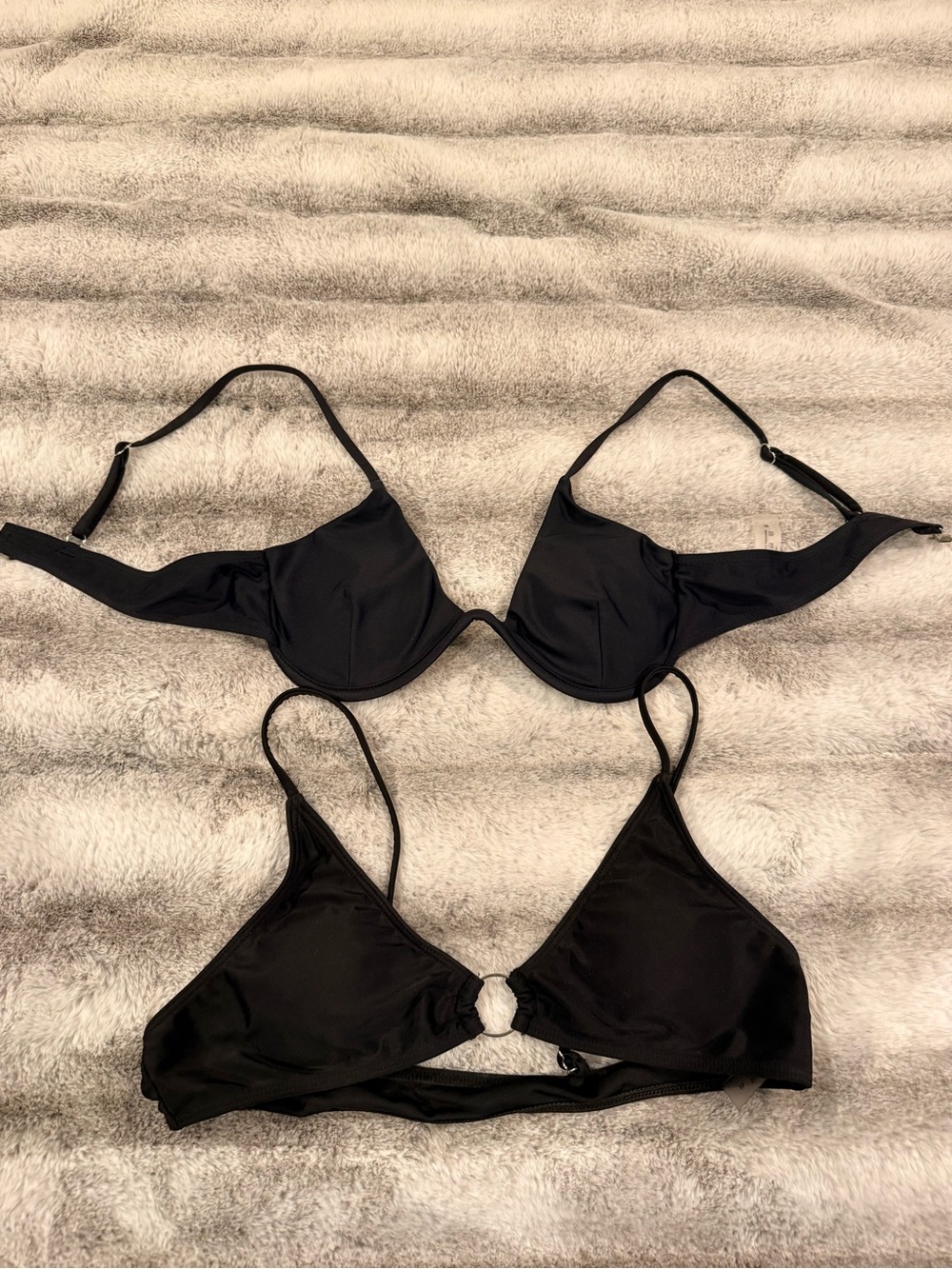 Black Underwire Bra & Black Triangle Bikini Top Set